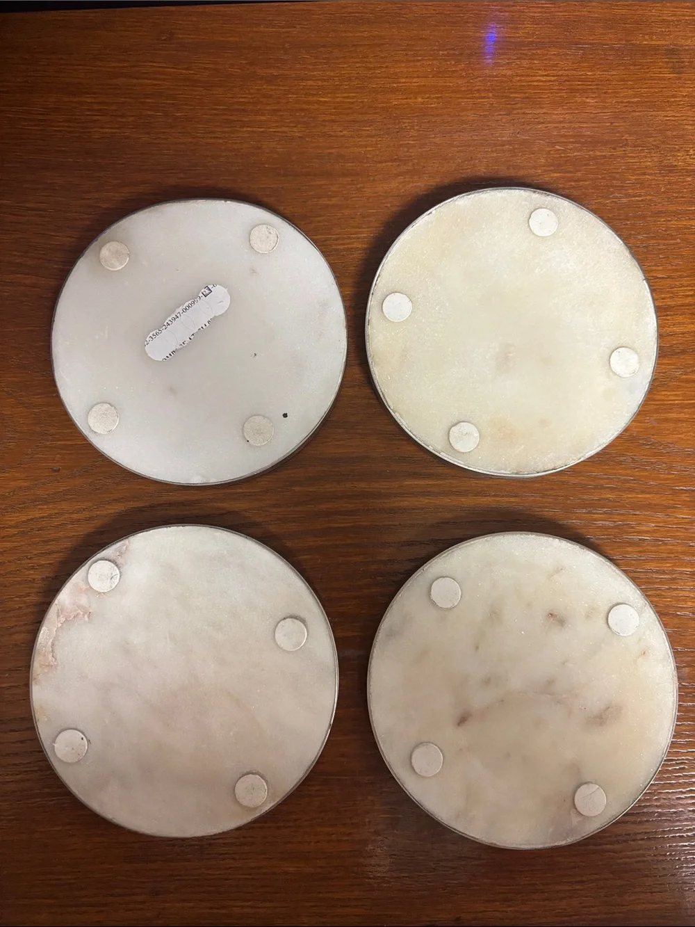 Set of 4 Round Off White Marble Coasters